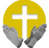icono de cruz y dos manos rezando